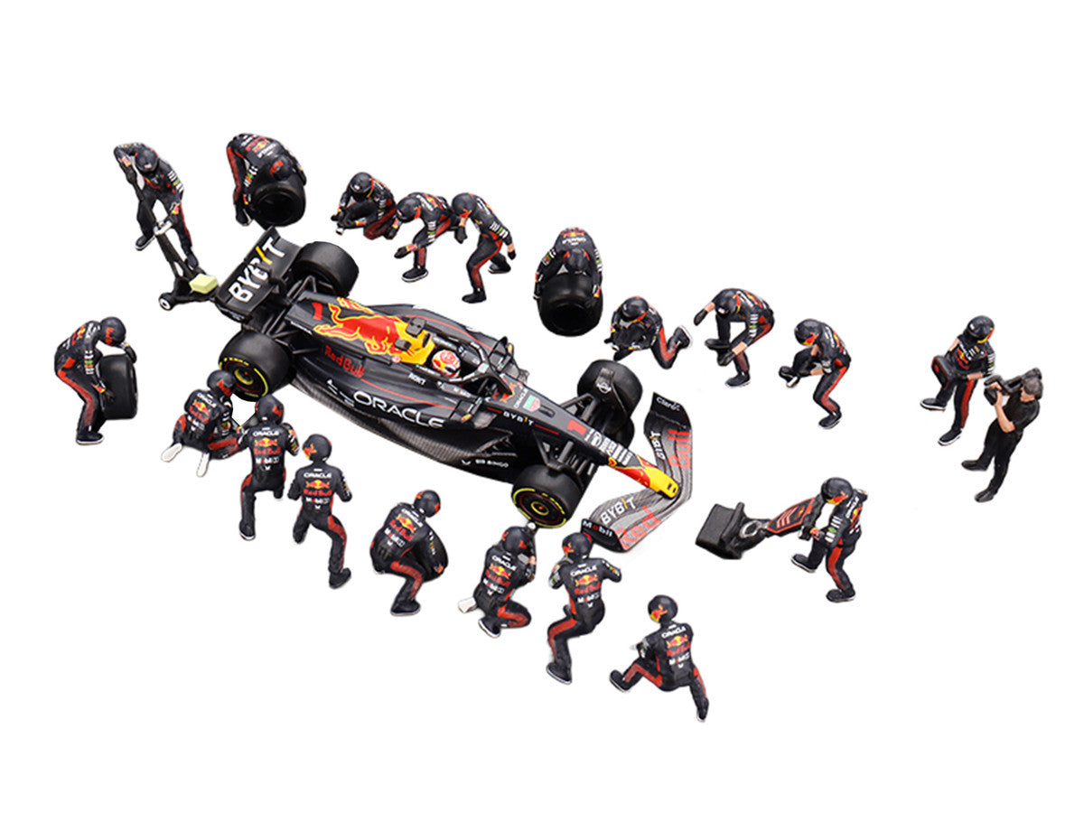 Red Bull RB19 #1 Max Verstappen Winner Formula One F1 "Japanese GP" (2023) with Red Bull Pit Crew Set of 21 pieces Limited Edition to 5000 pieces Worldwide 1/64 Diecast Model Car by Mini GT LuxuryLifeWay Online Store