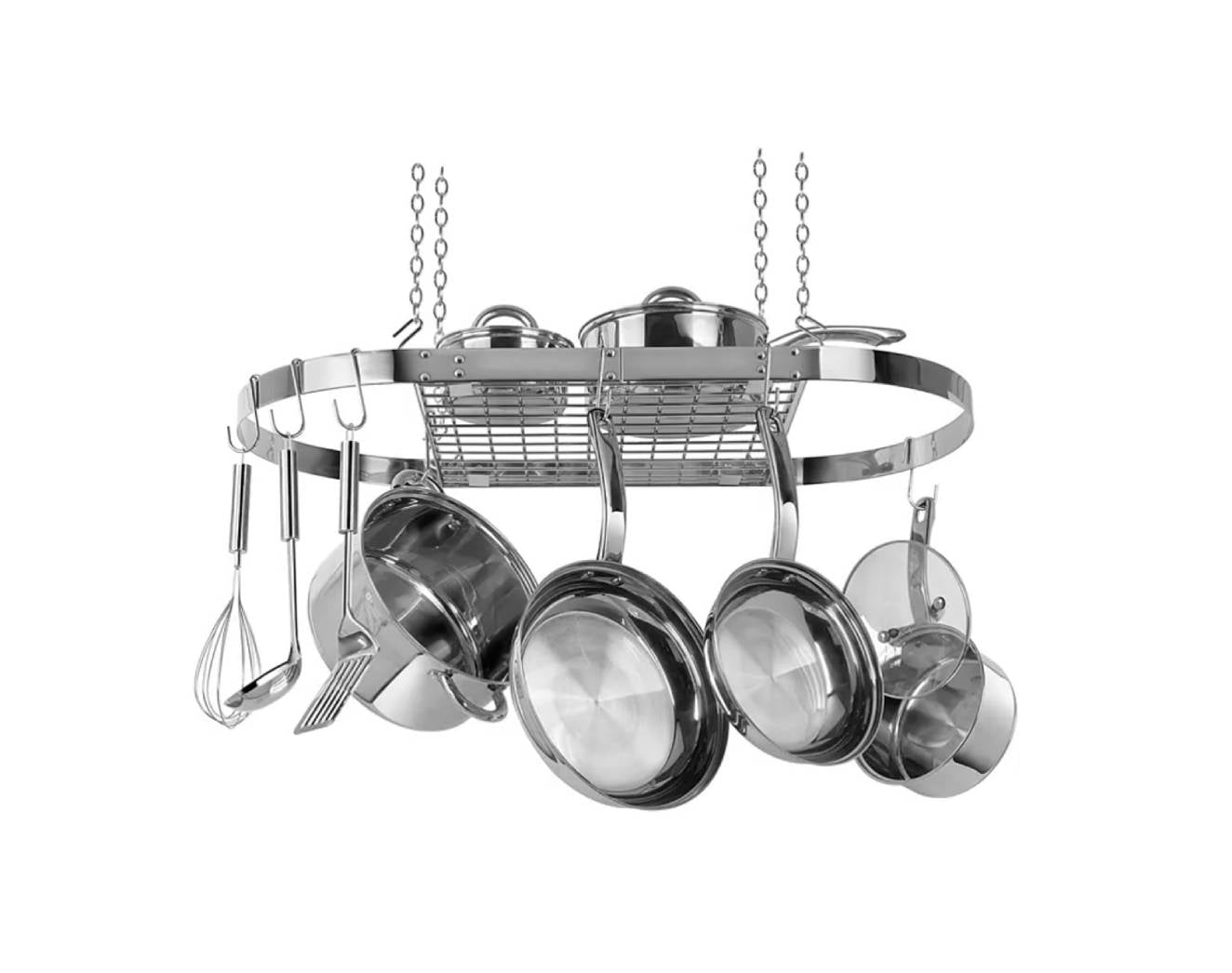 Modern Ceiling Mounted Stainless Steel Oval Hanging Pot Rack LuxuryLifeWay Online Store