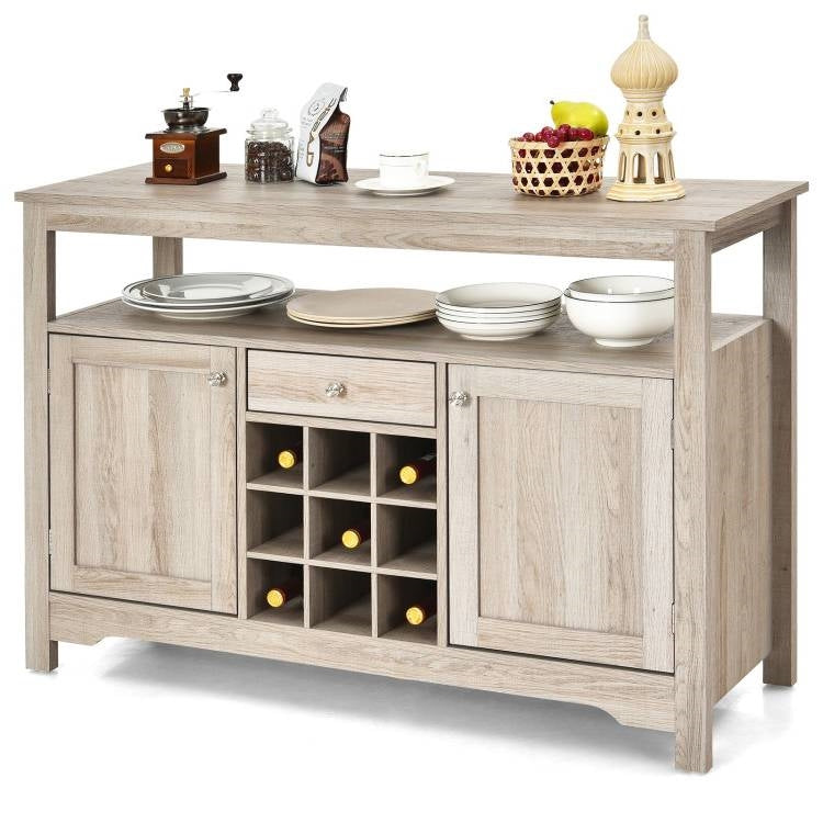 Grey Wood Sideboard Buffet Server Cabinet with Wine Rack and Storage Shelf LuxuryLifeWay Online Store