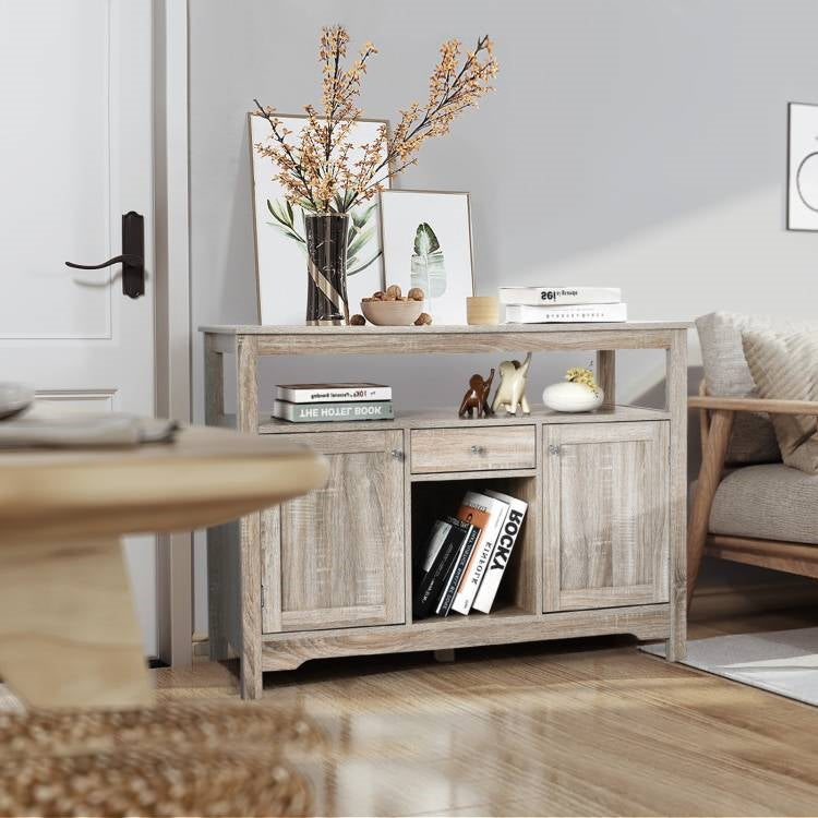 Grey Wood Sideboard Buffet Server Cabinet with Wine Rack and Storage Shelf LuxuryLifeWay Online Store