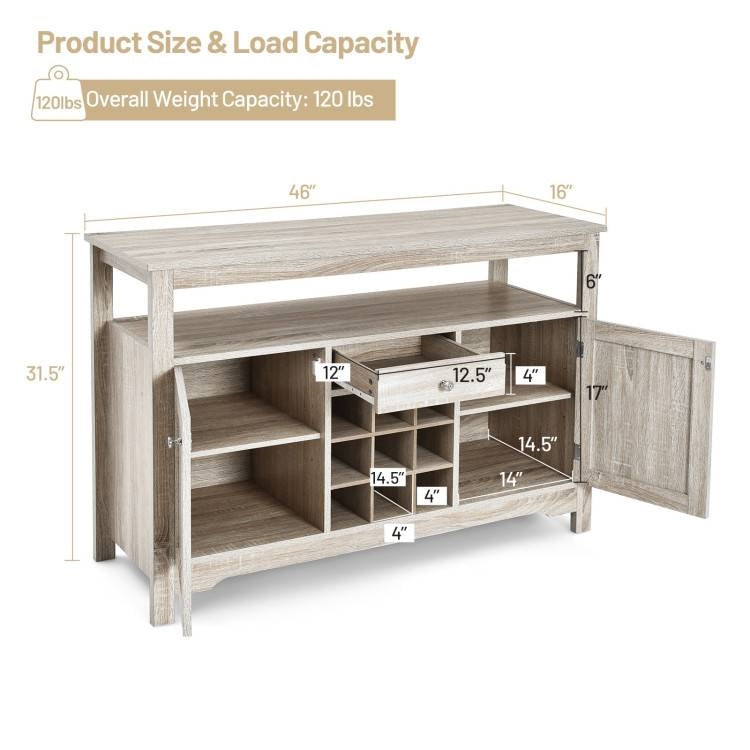 Grey Wood Sideboard Buffet Server Cabinet with Wine Rack and Storage Shelf LuxuryLifeWay Online Store