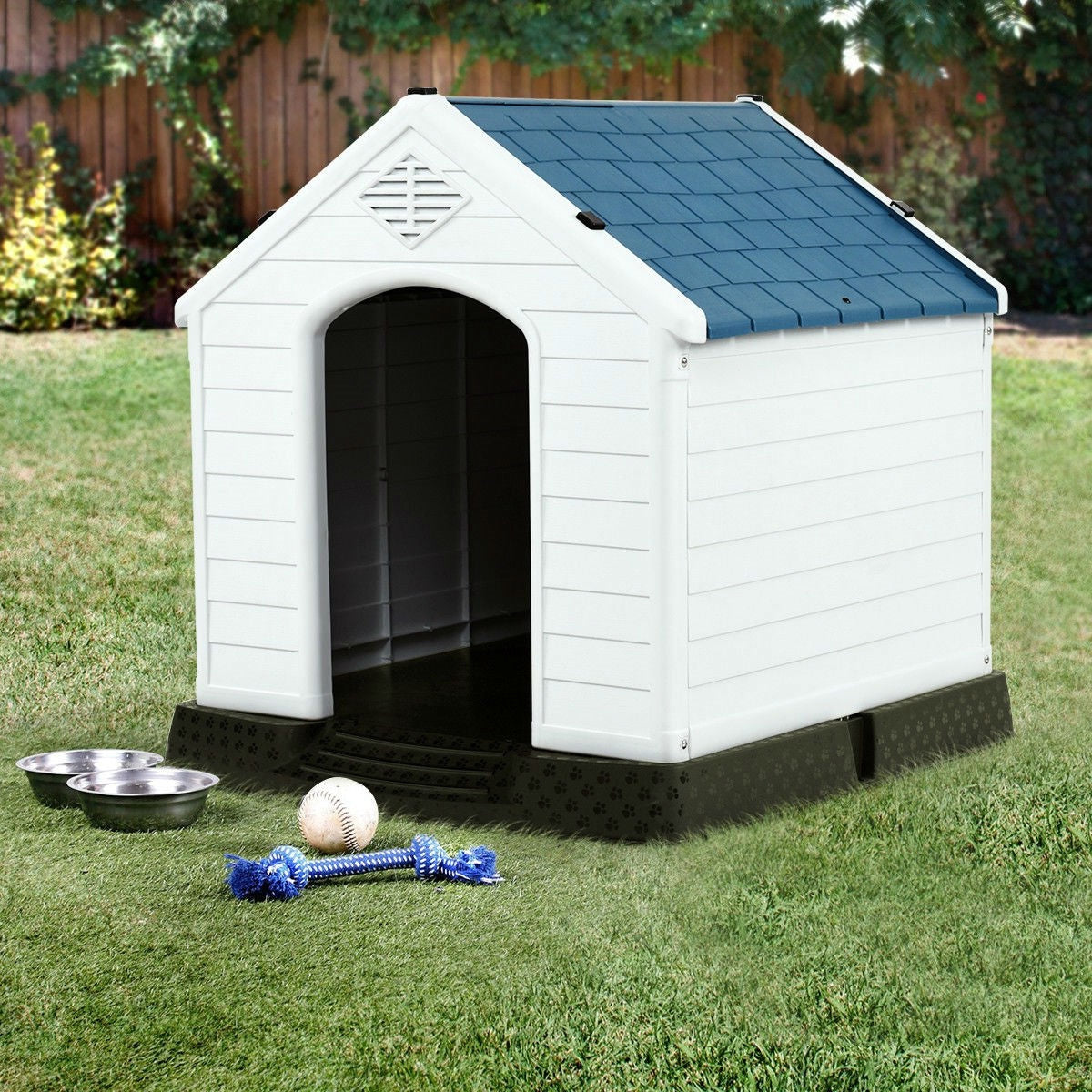 Medium size Outdoor Heavy Duty Blue and White Plastic Dog House LuxuryLifeWay Online Store