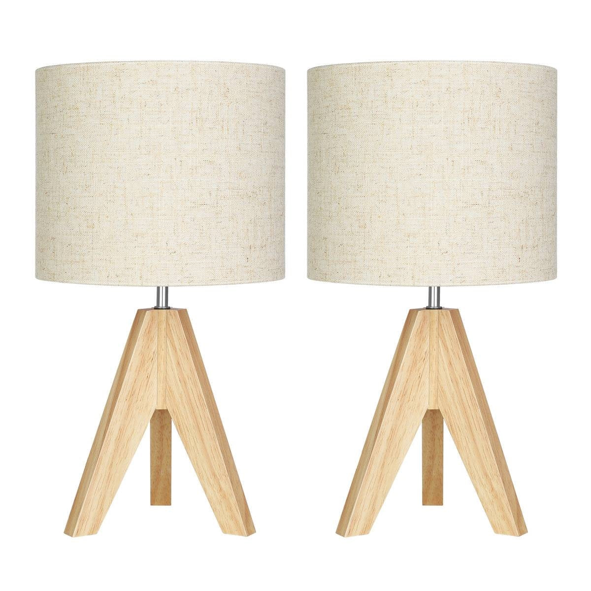 Set of 2 - Solid Wood Tripod Table Lamp with Beige Linen Drum Shade LuxuryLifeWay Online Store