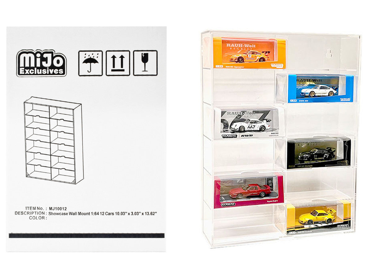 Showcase 12 Car Display Case Wall Mount with Clear Back Panel and Extra Space "Mijo Exclusives" for 1/64 Scale Models LuxuryLifeWay Online Store
