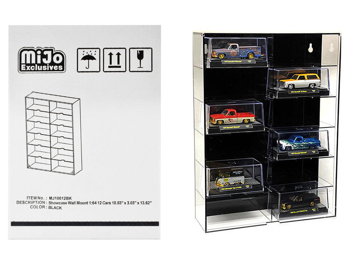 Showcase 12 Car Display Case Wall Mount with Black Back Panel and Extra Space "Mijo Exclusives" for 1/64 Scale Models LuxuryLifeWay Online Store