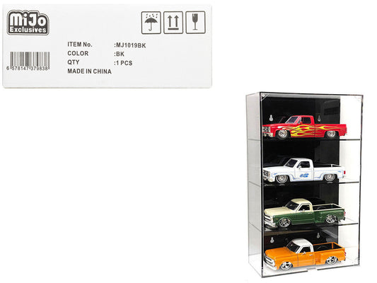 Showcase 4 Car Display Case Wall Mount with Black Back Panel "Mijo Exclusives" for 1/24-1/25 Scale Models LuxuryLifeWay Online Store