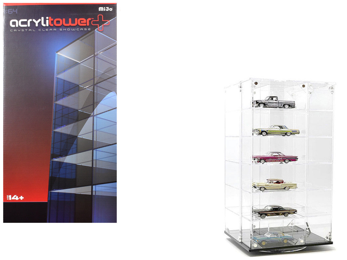 Acrylitower Showcase 24 Car Display Desktop Spinner with Cover Clear "Mijo Exclusives" for 1/64 Scale Models LuxuryLifeWay Online Store