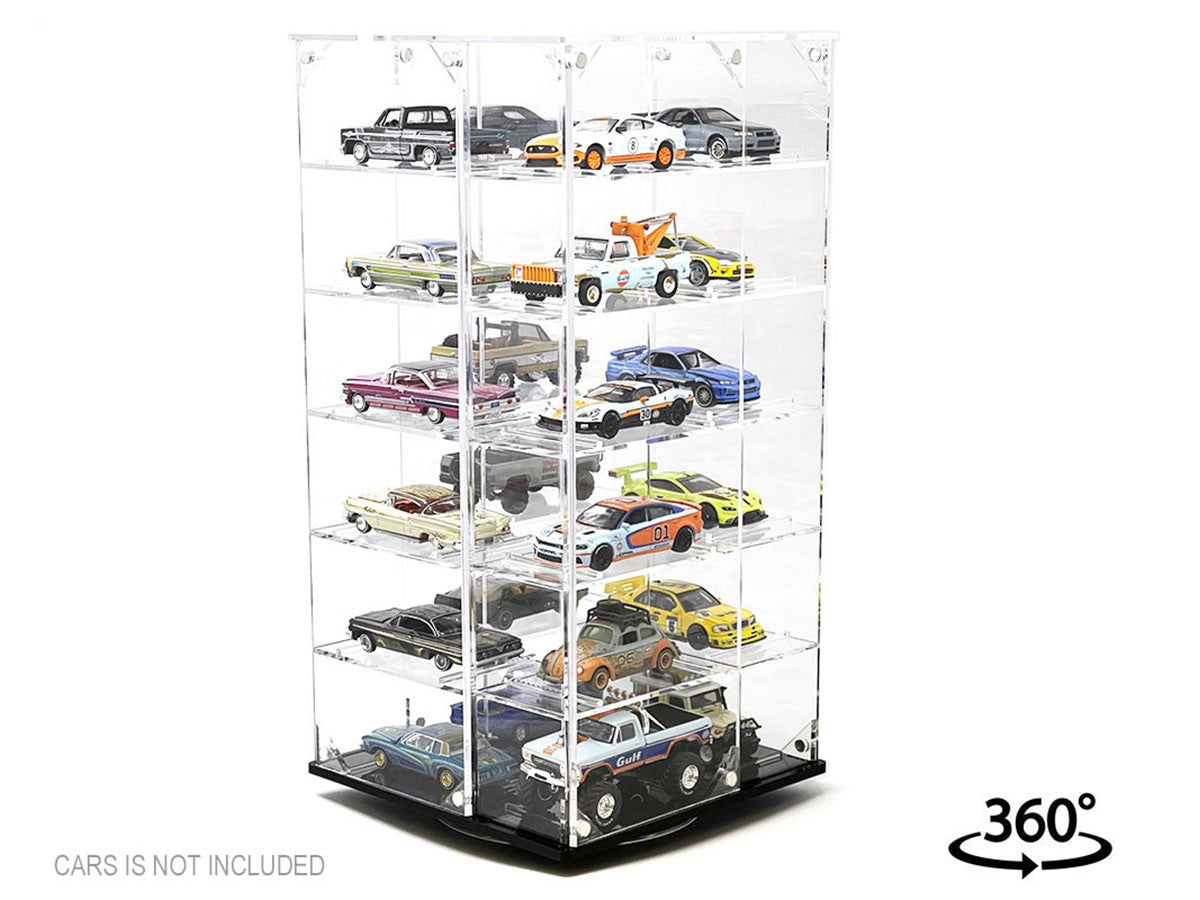 Acrylitower Showcase 24 Car Display Desktop Spinner with Cover Clear "Mijo Exclusives" for 1/64 Scale Models LuxuryLifeWay Online Store