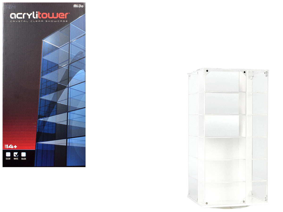 Acrylitower Showcase 24 Car Display Desktop Spinner with Cover White "Mijo Exclusives" for 1/64 Scale Models LuxuryLifeWay Online Store