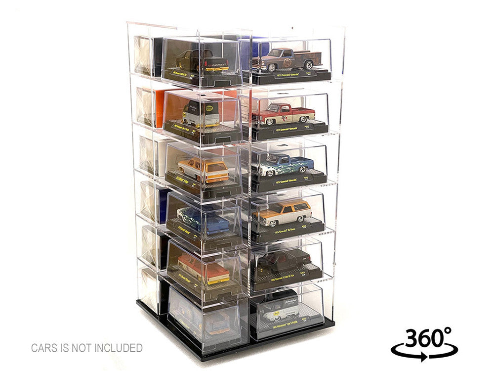 Acrylitower Showcase Large 24 Car Display Desktop Spinner with Cover Clear "Mijo Exclusives" for 1/64 Scale Models LuxuryLifeWay Online Store