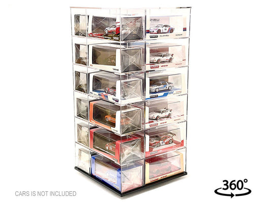 Acrylitower Showcase Large 24 Car Display Desktop Spinner with Cover Clear "Mijo Exclusives" for 1/64 Scale Models LuxuryLifeWay Online Store