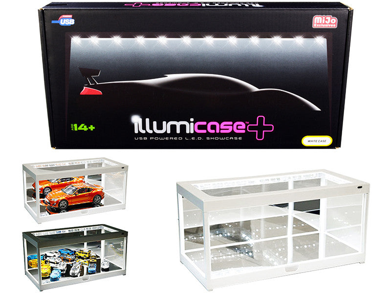 White Collectible Display Show Case Illumicase+ with LED Lights and Mirror Base and Back for 1/64 1/43 1/32 1/24 1/18 Scale Models by Illumibox LuxuryLifeWay Online Store