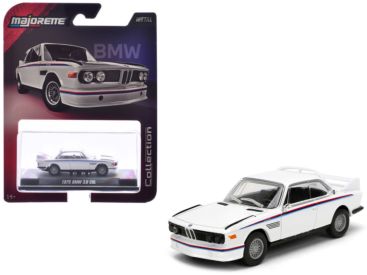 1975 BMW 3.0 CSL White with Red and Blue Stripes "Collection" Series 1/64 Diecast Model Car by Majorette LuxuryLifeWay Online Store