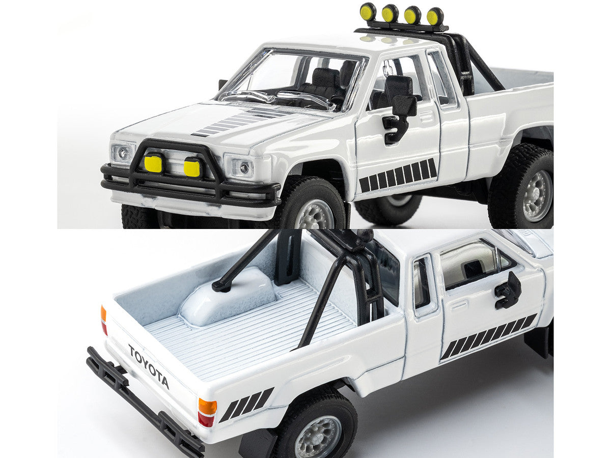 1985 Toyota Hilux SR5 Pickup Truck White with Black Graphics "Collection" Series 1/64 Diecast Model Car by Majorette LuxuryLifeWay Online Store