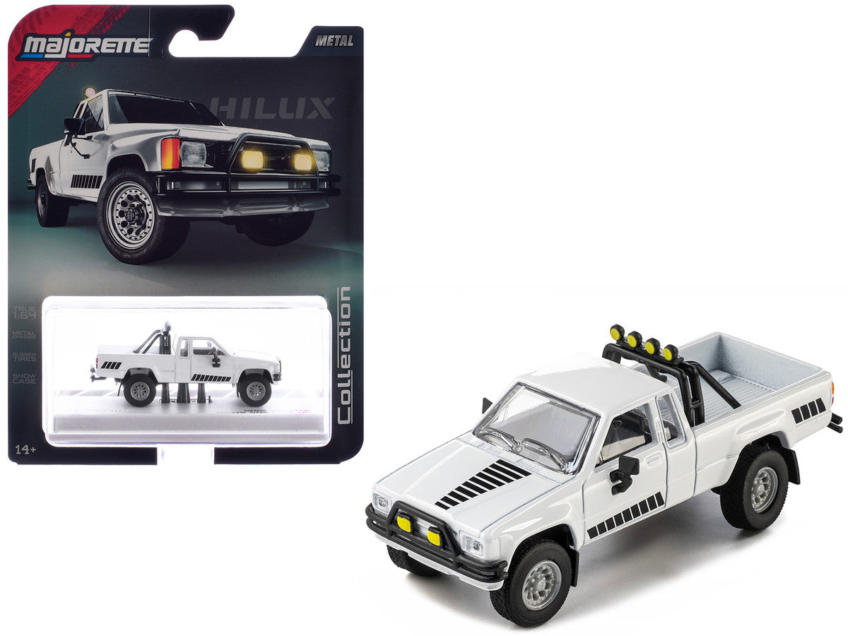 1985 Toyota Hilux SR5 Pickup Truck White with Black Graphics "Collection" Series 1/64 Diecast Model Car by Majorette LuxuryLifeWay Online Store