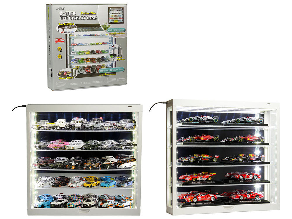 Showcase Wall Mount 5 Tier Display Case White with Mirror Back Panel "Mijo Exclusives" for 1/64-1/43 Scale Models LuxuryLifeWay Online Store