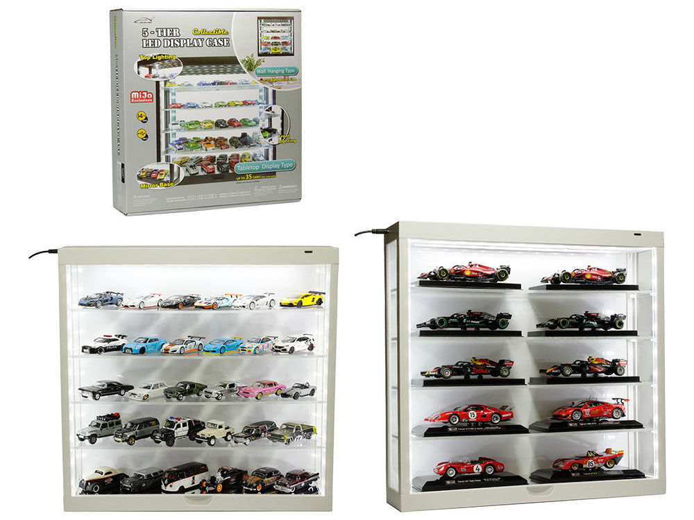 Showcase Wall Mount 5 Tier Display Case White with White Back Panel "Mijo Exclusives" for 1/64-1/43 Scale Models LuxuryLifeWay Online Store