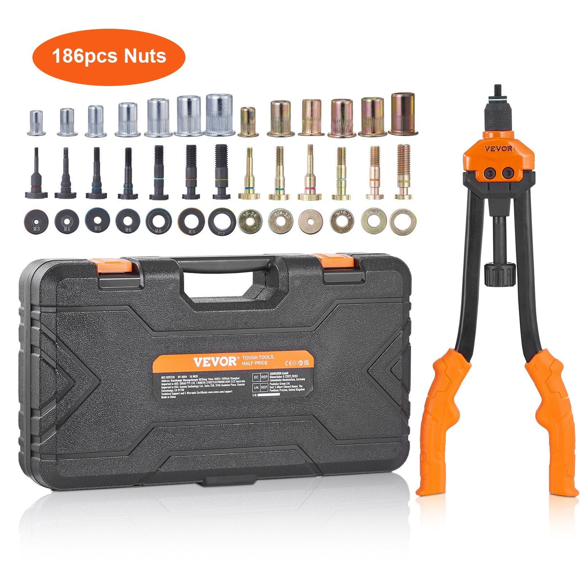 16" Rivet Nut Tool, Labor-Saving Rivnut Tool Kit with 13PCS Metric & SAE Mandrels, 186PCS Rivet Nuts,M3, M4, M5, M6, M8, M10, M12, 1/4-20, 5/16-18, 3/8-16,1/2-13, 8-32, 10-24 With Carrying Case LuxuryLifeWay Online Store