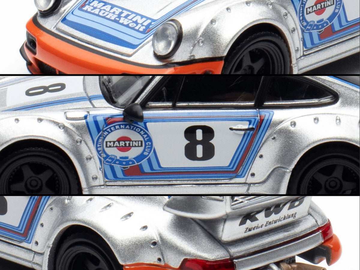 RWB 964 #8 "Ichiban Boshi - Martini Racing" Silver Metallic with Stripes 1/64 Diecast Model Car by Model Model LuxuryLifeWay Online Store