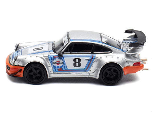 RWB 964 #8 "Ichiban Boshi - Martini Racing" Silver Metallic with Stripes 1/64 Diecast Model Car by Model Model LuxuryLifeWay Online Store