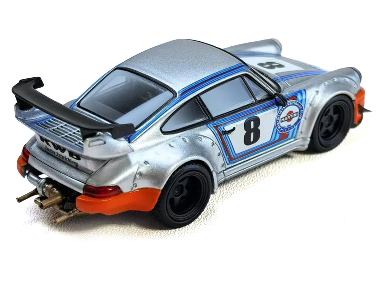 RWB 964 #8 "Ichiban Boshi - Martini Racing" Silver Metallic with Stripes 1/64 Diecast Model Car by Model Model LuxuryLifeWay Online Store