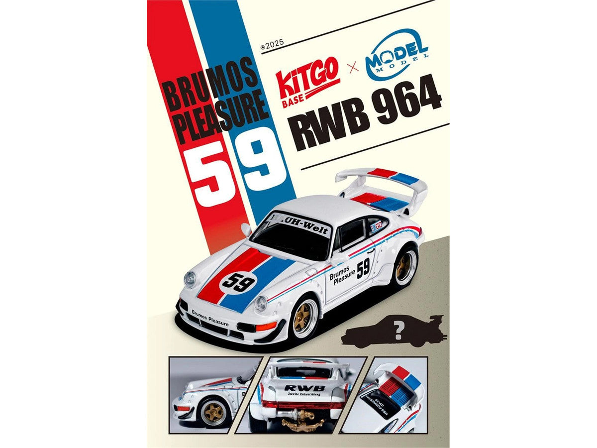 RWB 964 #59 "Brumos Pleasure" White with Red and Blue Stripes "KitGo Base" Series 1/64 Diecast Model Car by Model Model LuxuryLifeWay Online Store