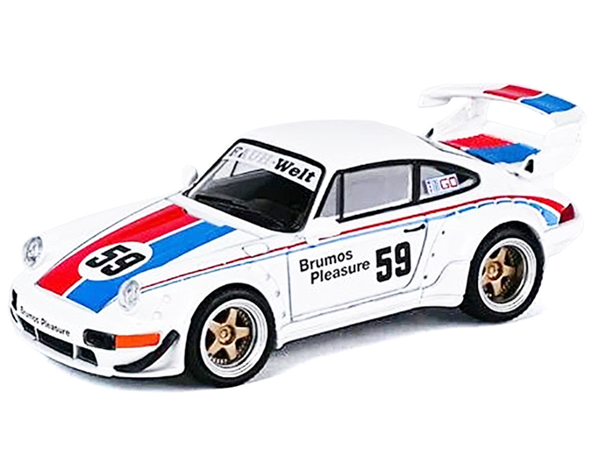 RWB 964 #59 "Brumos Pleasure" White with Red and Blue Stripes "KitGo Base" Series 1/64 Diecast Model Car by Model Model LuxuryLifeWay Online Store