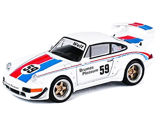 RWB 964 #59 "Brumos Pleasure" White with Red and Blue Stripes "KitGo Base" Series 1/64 Diecast Model Car by Model Model LuxuryLifeWay Online Store