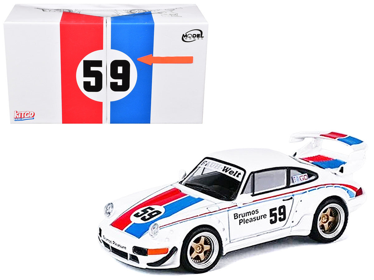 RWB 964 #59 "Brumos Pleasure" White with Red and Blue Stripes "KitGo Base" Series 1/64 Diecast Model Car by Model Model LuxuryLifeWay Online Store