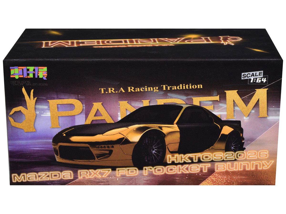 Mazda RX7 FD Rocket Bunny RHD (Right Hand Drive) Gold Metallic with Carbon Hood and Doors "Hong Kong Toycar Salon (HKTCS) 2026" 1/64 Diecast Model Car by Model Model LuxuryLifeWay Online Store