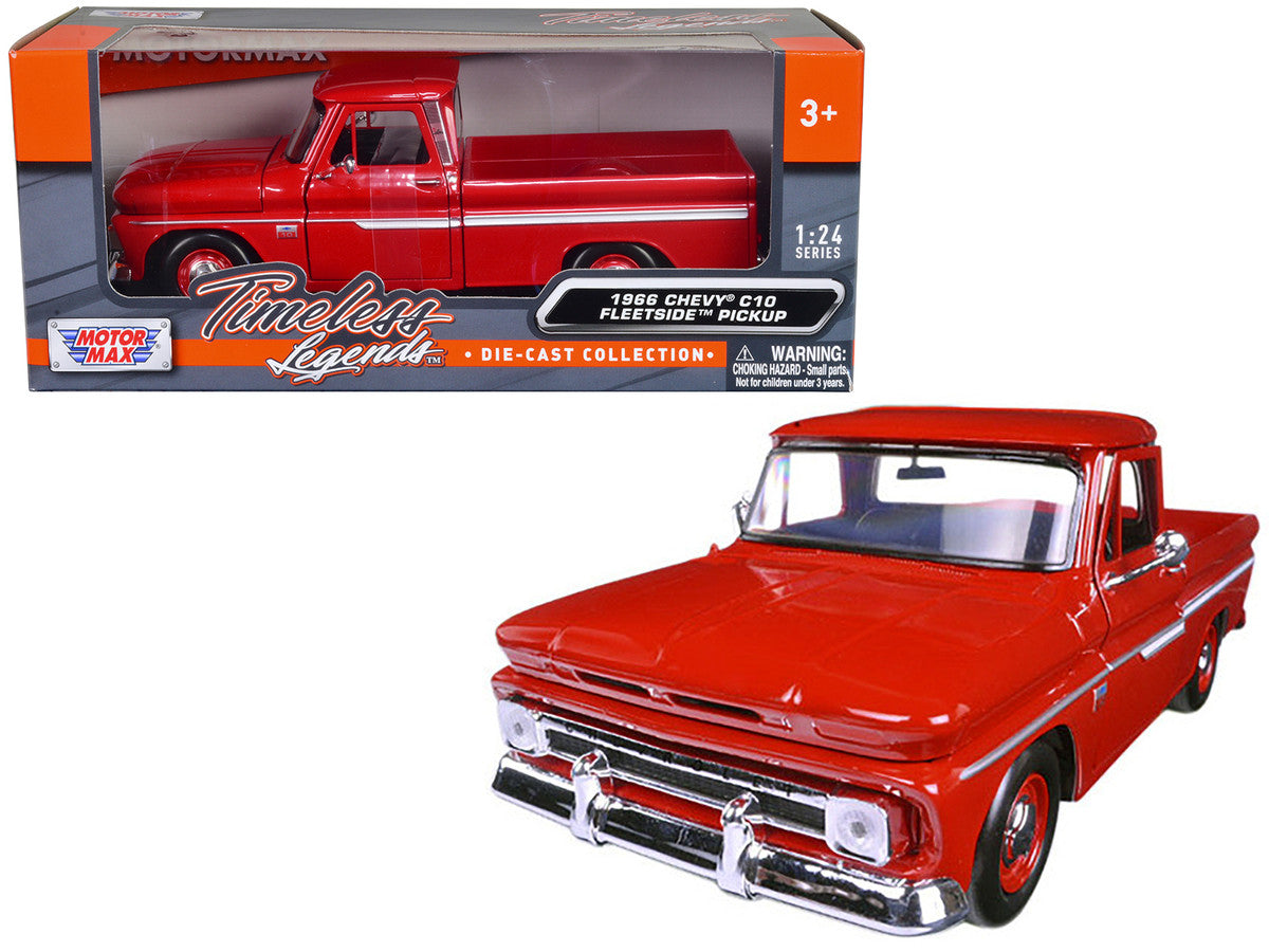 1966 Chevrolet C10 Fleetside Pickup Truck Red 1/24 Diecast Model Car by Motormax LuxuryLifeWay Online Store