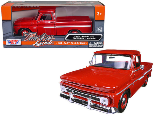 1966 Chevrolet C10 Fleetside Pickup Truck Red 1/24 Diecast Model Car by Motormax LuxuryLifeWay Online Store