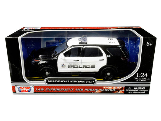 2015 Ford Police Interceptor Utility "San Gabriel Police" (California) Black and White 1/24 Diecast Model Car by Motormax LuxuryLifeWay Online Store