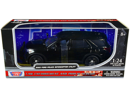 2022 Ford Police Interceptor Utility Unmarked Slick-Top Black 1/24 Diecast Model Car by Motormax LuxuryLifeWay Online Store