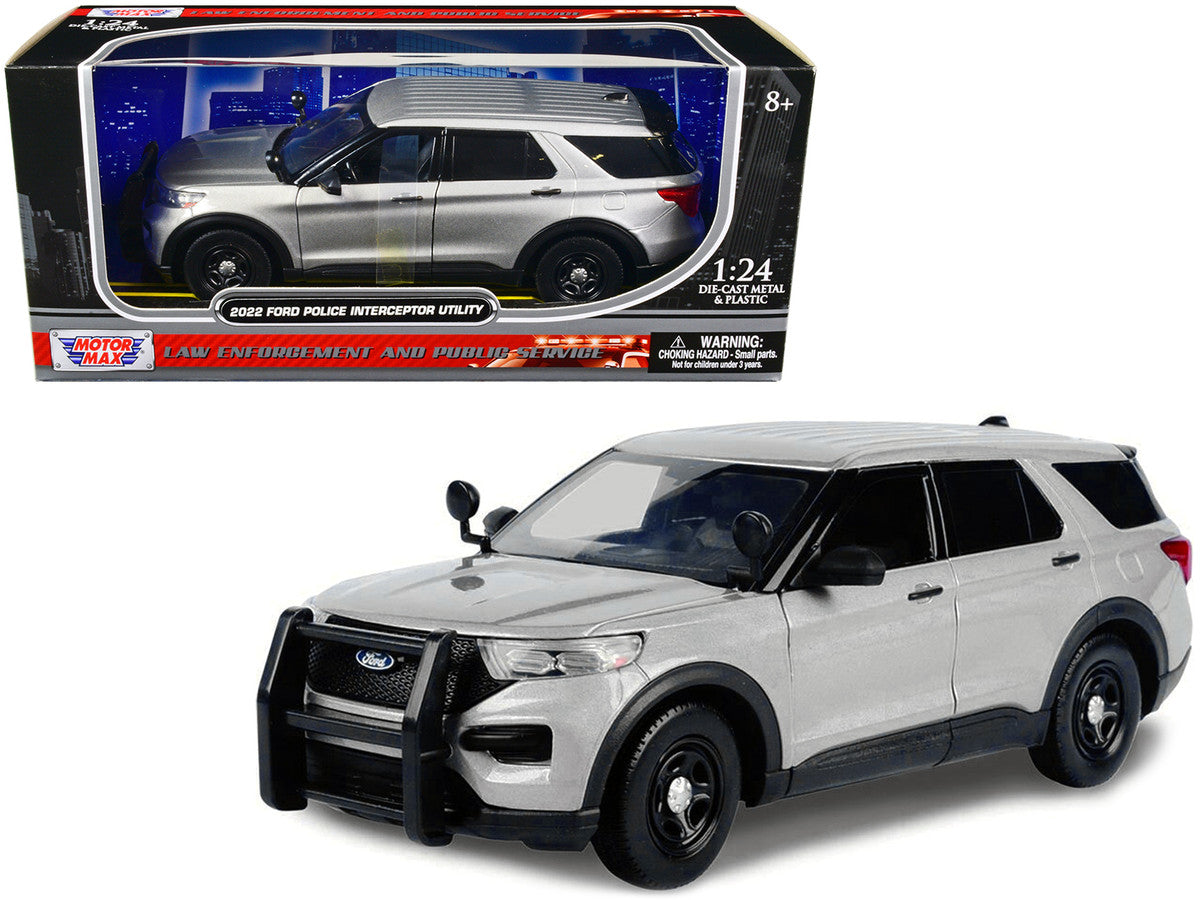 2022 Ford Police Interceptor Utility Unmarked Slick-Top Silver 1/24 Diecast Model Car by Motormax LuxuryLifeWay Online Store