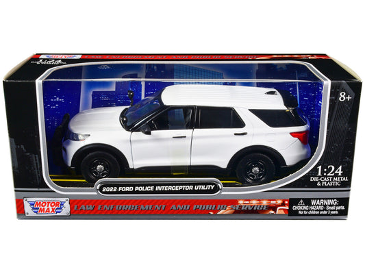 2022 Ford Police Interceptor Utility Unmarked Slick-Top White 1/24 Diecast Model Car by Motormax LuxuryLifeWay Online Store