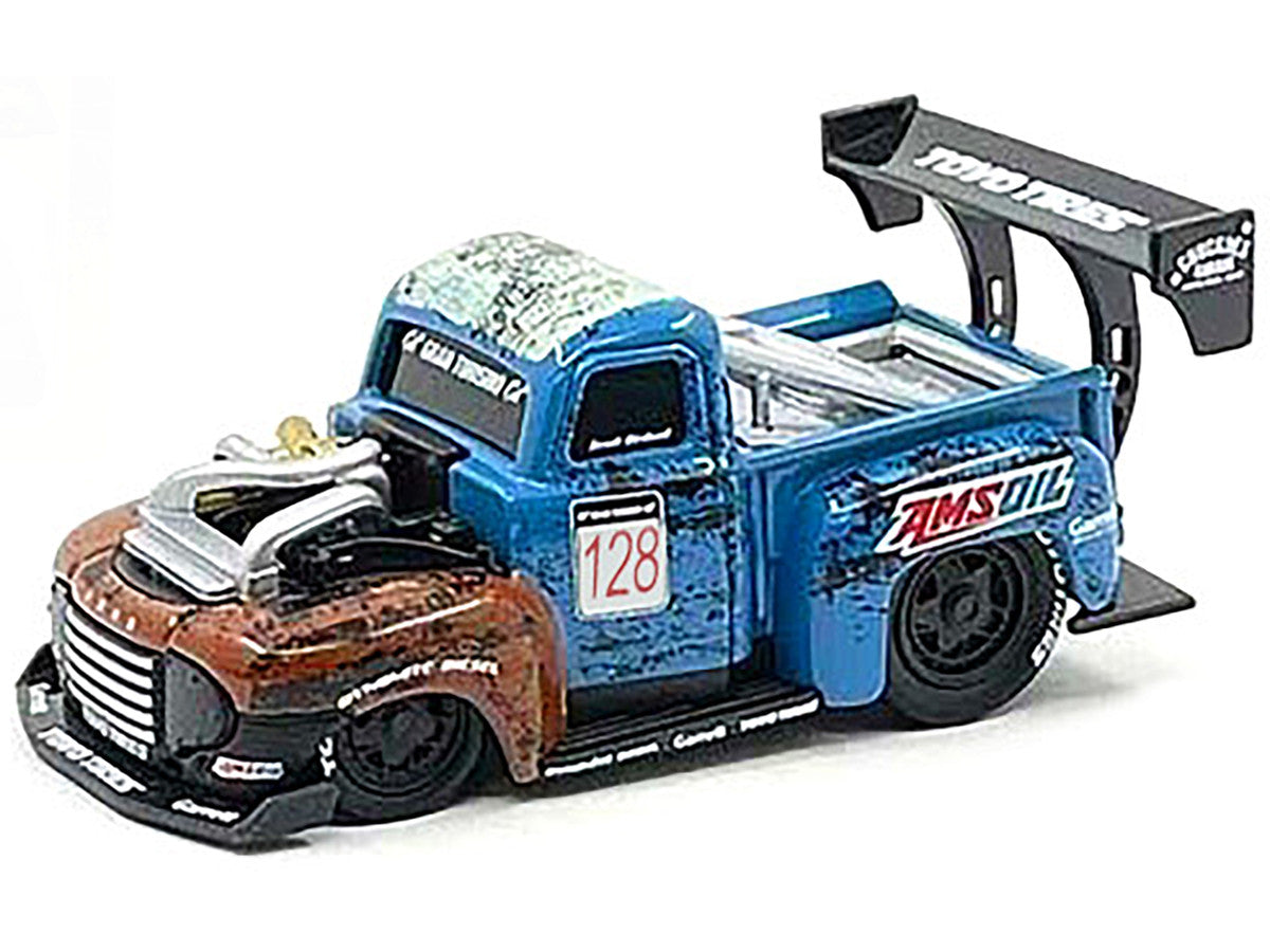 1949 Ford F1 Pickup Truck #128 "Old Smokey" Blue and Brown (Weathered) 1/64 Diecast Model Car by Muscle Machines LuxuryLifeWay Online Store
