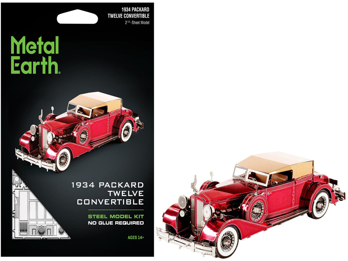 Model Kit 1934 Packard Twelve Convertible Red with Tan Soft Top (Moderate Difficulty) Steel Model by Metal Earth LuxuryLifeWay Online Store