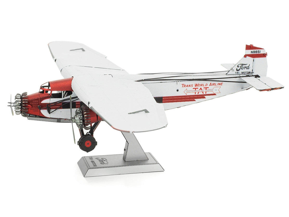 Model Kit Ford Trimotor Transport Aircraft White and Red (Moderate Difficulty) Steel Model by Metal Earth LuxuryLifeWay Online Store