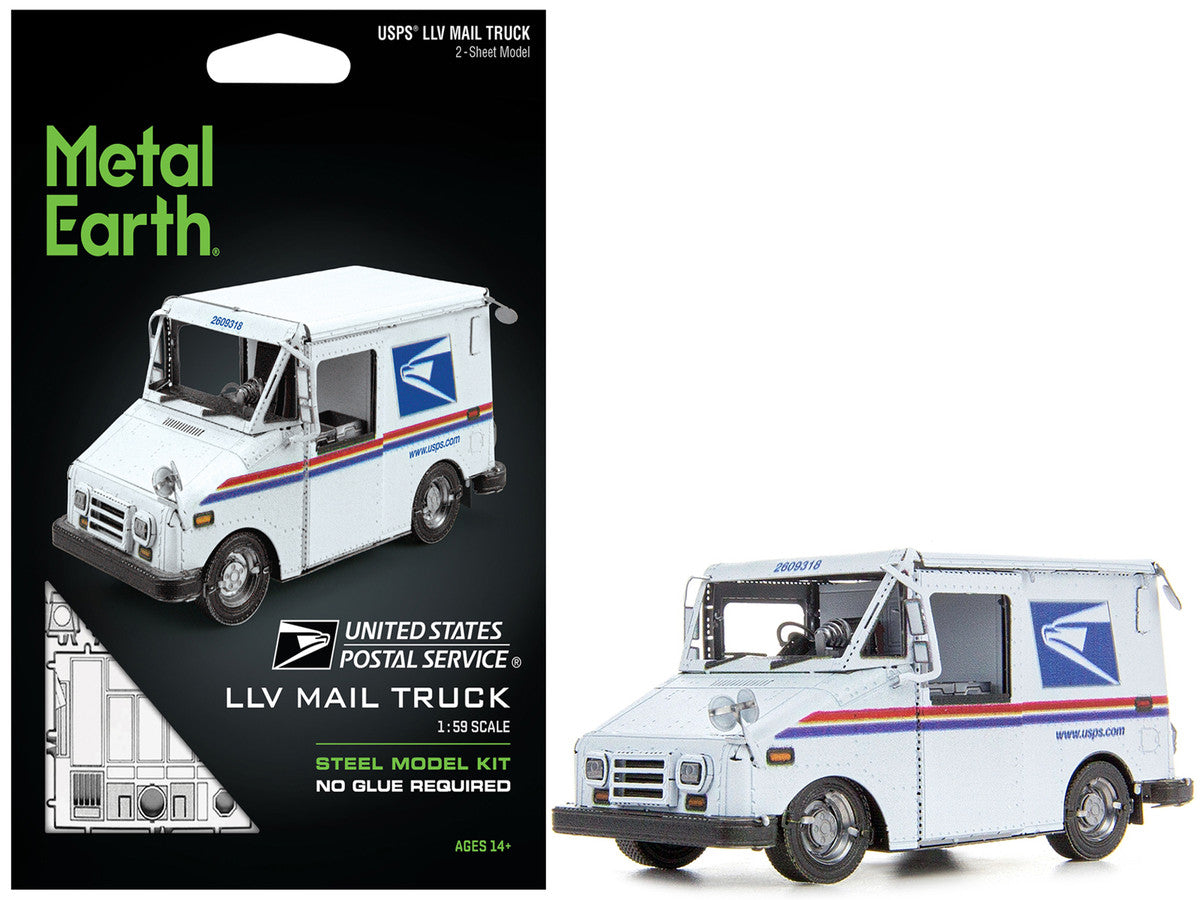Model Kit  LLV Mail Truck White "USPS (United States Postal Service)" (Moderate Difficulty) Steel Model by Metal Earth LuxuryLifeWay Online Store
