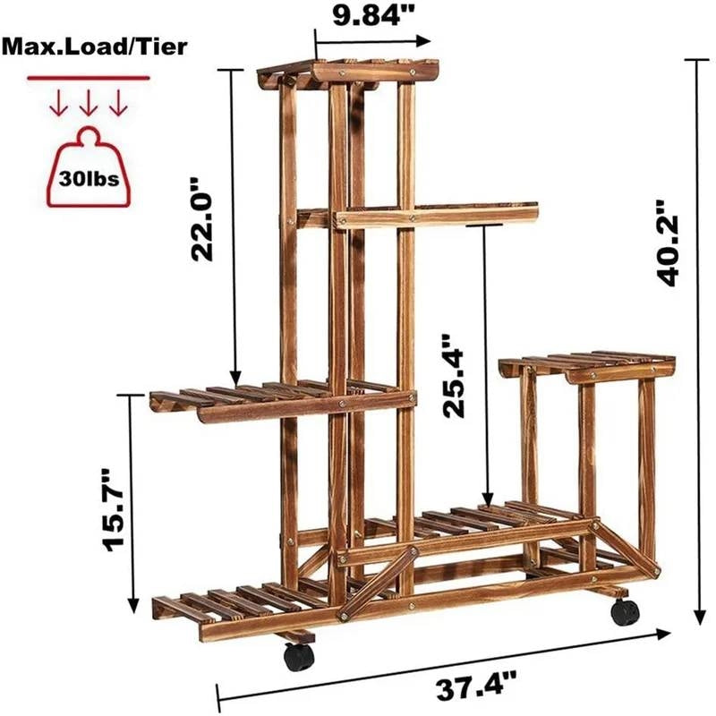 6-Shelf Portable Wooden Flower Pot Plant Stand with Locking Wheels LuxuryLifeWay Online Store