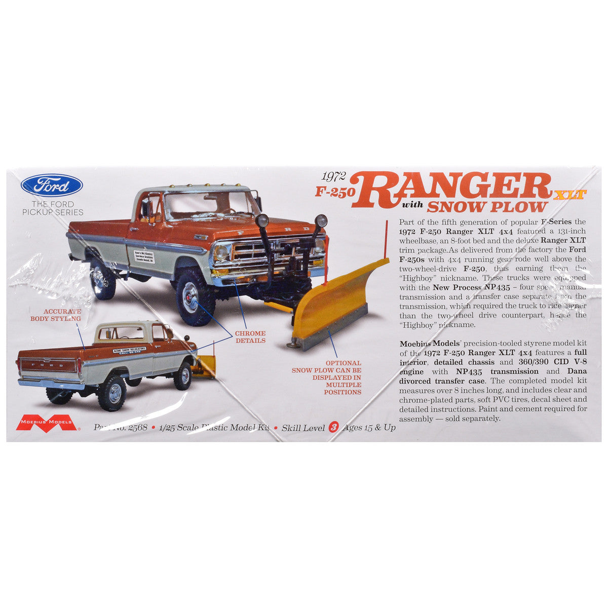 Skill 3 Model Kit 1972 Ford F-250 Ranger XLT Pickup Truck with Snow Plow 1/25 Scale Model by Moebius LuxuryLifeWay Online Store