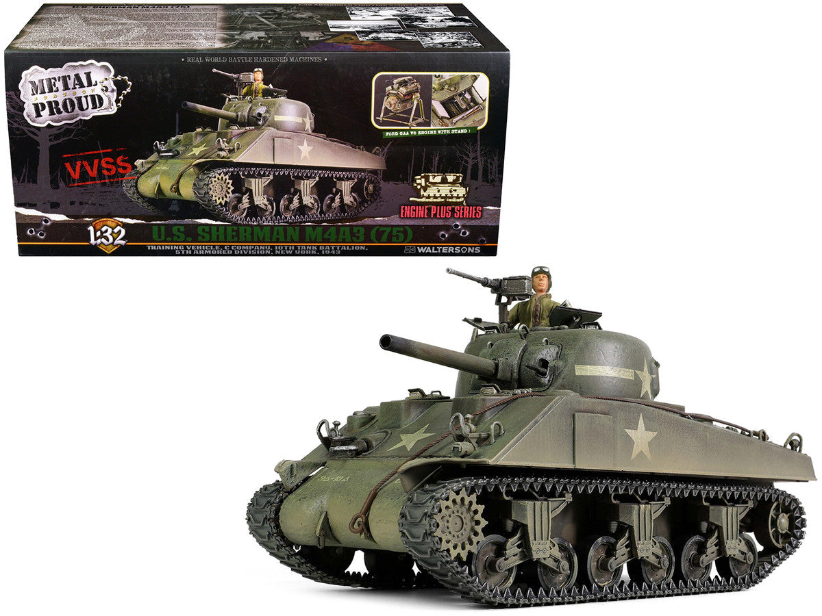 Sherman M4A3 (75) Medium Tank U.S. "Training vehicle C Company 10th Tank Battalion 5th Armored Division New York" (1943) "Engine Plus" Series 1/32 Diecast Model by Metal Proud LuxuryLifeWay Online Store