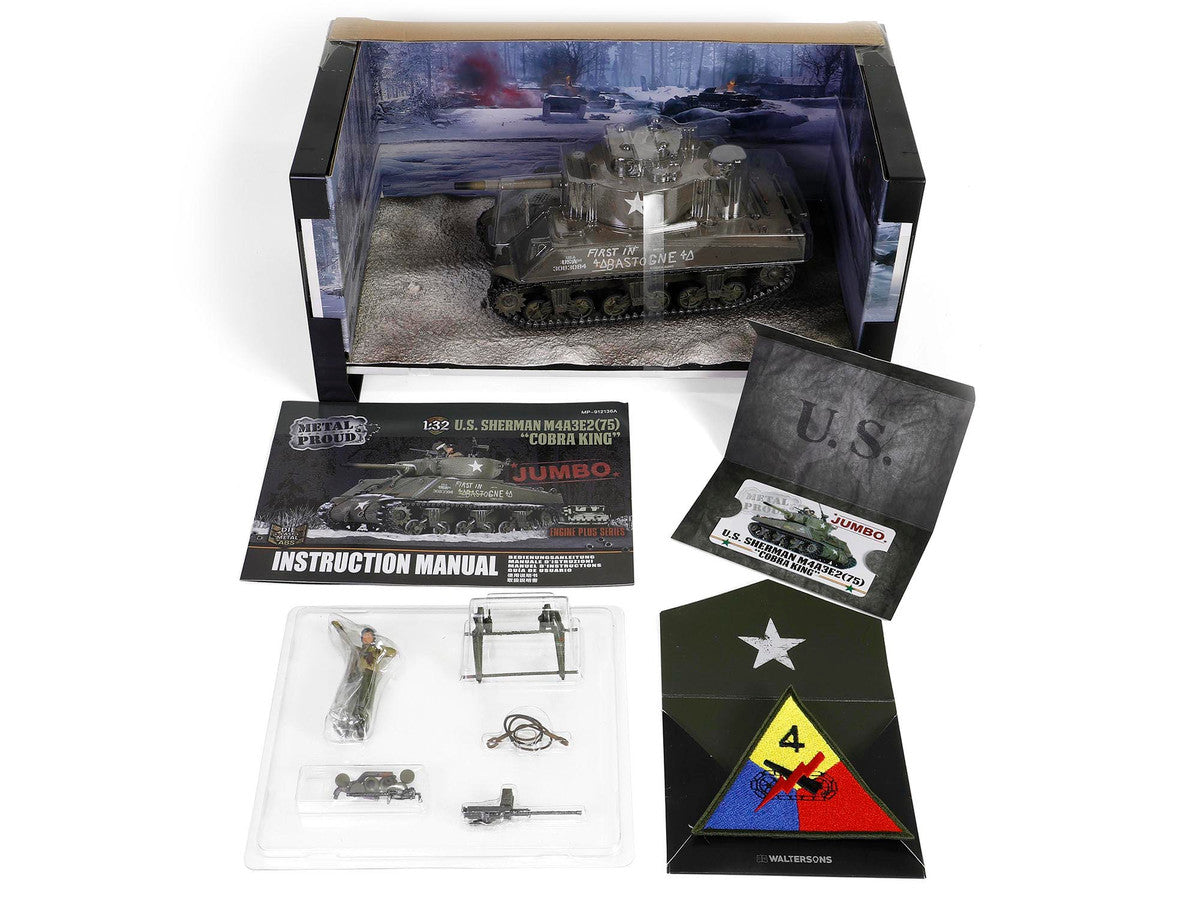 Sherman M4A3E2 (75) “Cobra King” Medium Tank “First in Bastogne” George Smith Patton’s 4th A.Div. 3rd Army Bastogne area (26 December 1944) "Engine Plus" Series 1/32 Diecast Model by Metal Proud LuxuryLifeWay Online Store