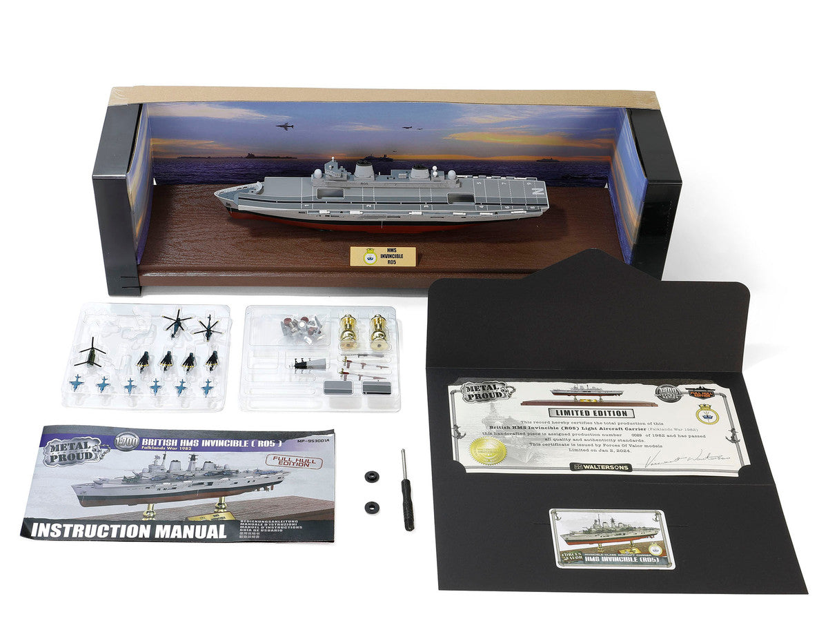 British HMS Invincible (R05) Aircraft Carrier Full-Hull Edition "Falklands War" (1982) British Royal Navy "Battleship" Series 1/700 Diecast Model by Metal Proud LuxuryLifeWay Online Store