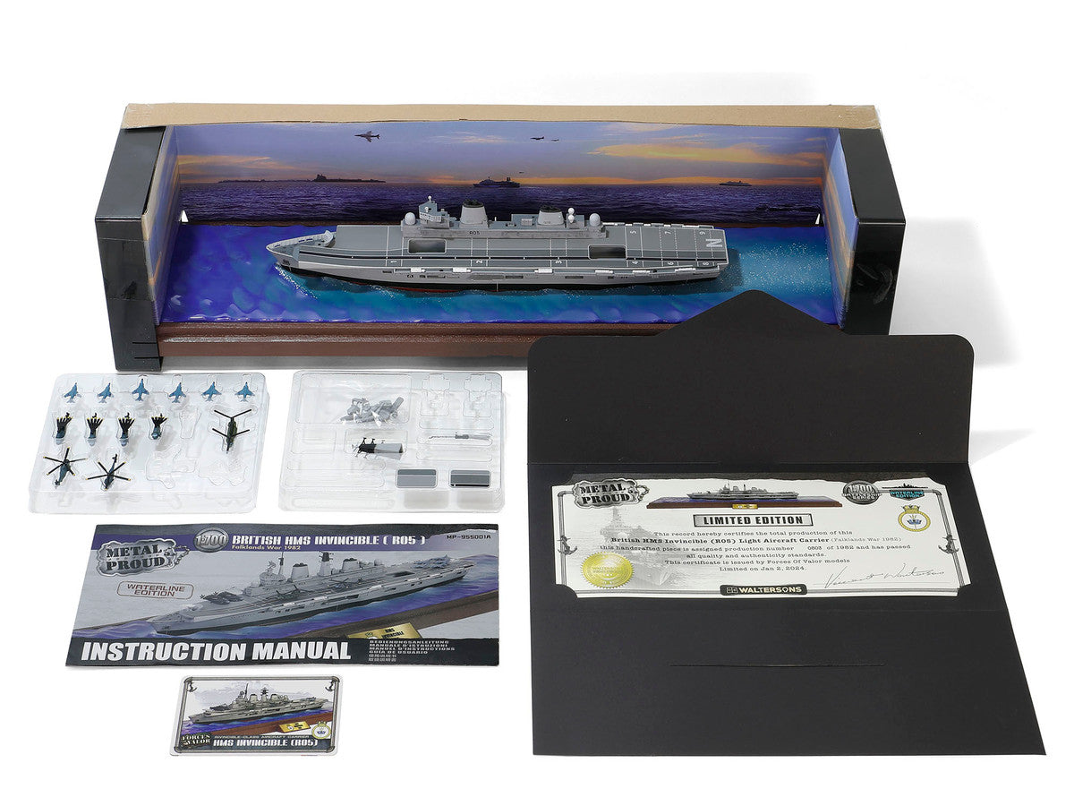 British HMS Invincible (R05) Aircraft Carrier Waterline Edition "Falklands War" (1982) British Royal Navy "Battleship" Series 1/700 Diecast Model by Metal Proud LuxuryLifeWay Online Store