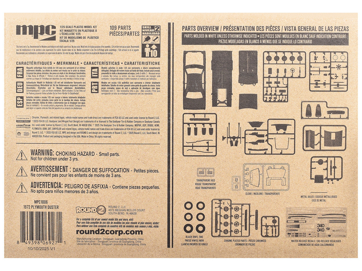 Skill 2 Model Kit 1972 Plymouth Duster 2-in-1 Kit 1/25 Scale Model by MPC LuxuryLifeWay Online Store