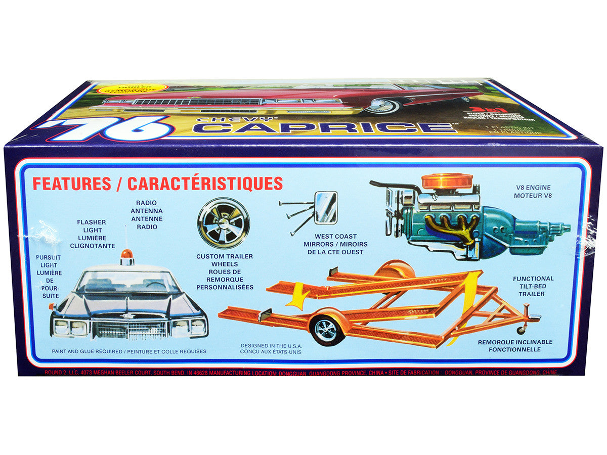 Skill 2 Model Kit 1976 Chevrolet Caprice with Trailer 3-in-1 Kit 1/25 Scale Model by MPC LuxuryLifeWay Online Store
