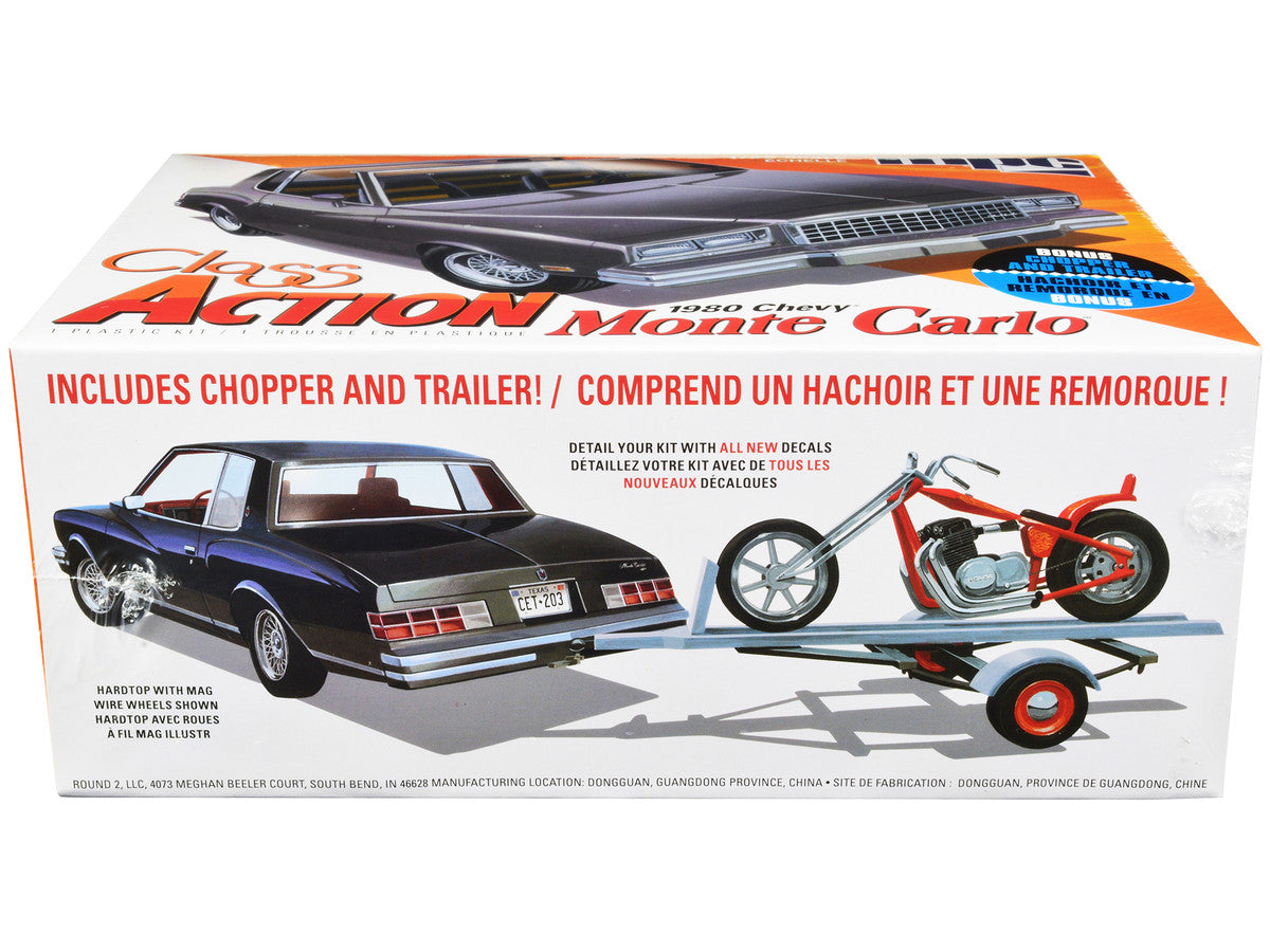 Skill 2 Model Kit 1980 Chevrolet Monte Carlo "Class Action" with Motorcycle and Trailer (Skill 2) 1/25 Scale Model Car by MPC LuxuryLifeWay Online Store