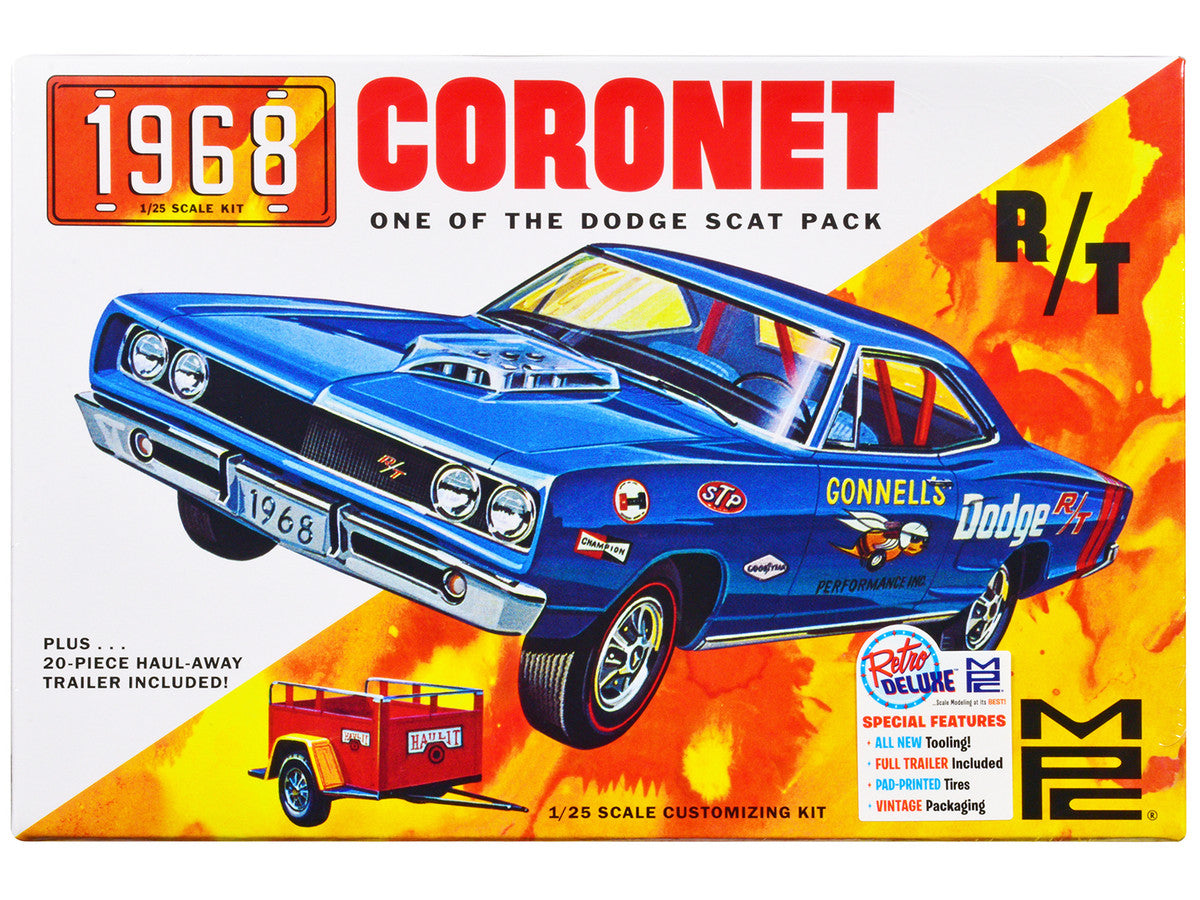 Skill 2 Model Kit 1968 Dodge Coronet Hardtop with Trailer 1/25 Scale Model by MPC LuxuryLifeWay Online Store